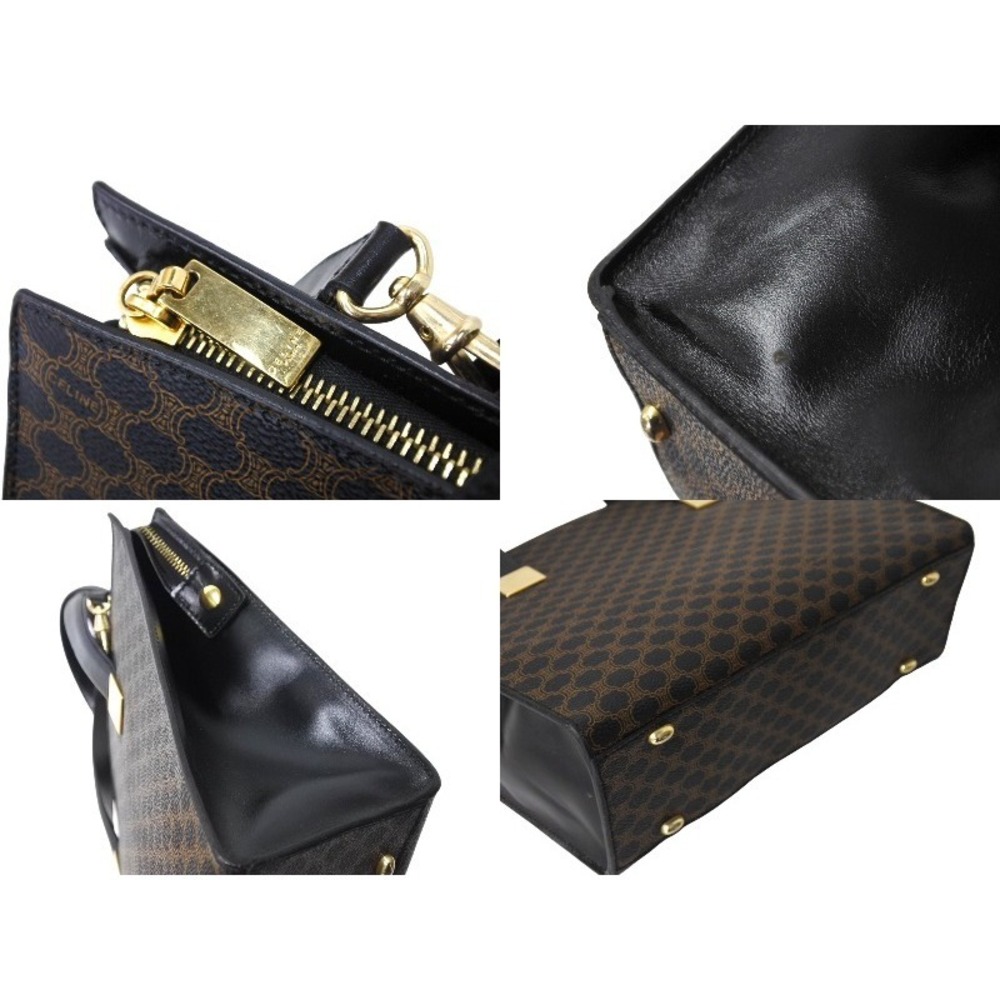 CELINE Macadam Handbag Shoulder Bag Black Brown Leather - Picture 6 of 9